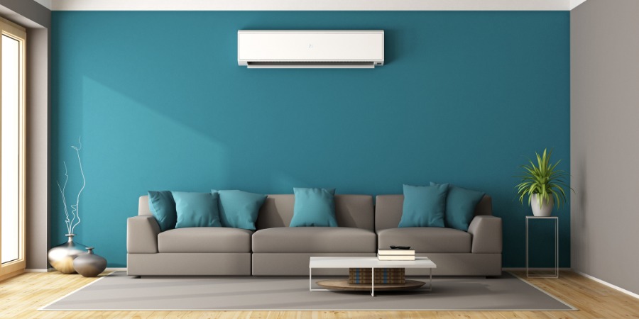 ductless ac on living room wall